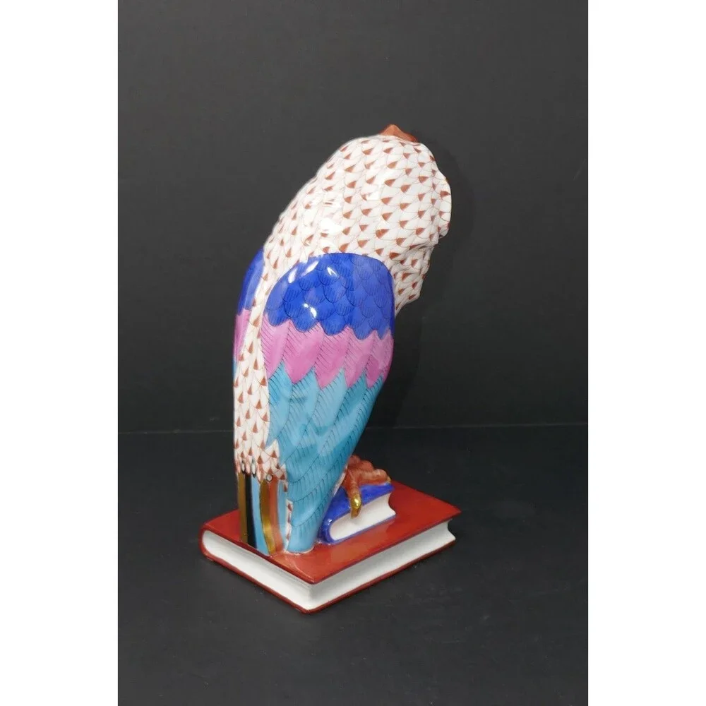 Herend Fishnet Owl on Books Medium Handpainted Porcelain Figurine 5104 Hungary - Picture 6 of 15